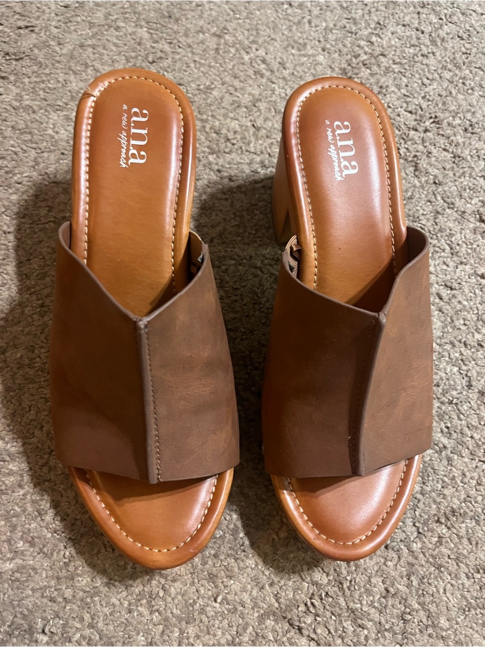 a.n.a Brown Leather Slide Mules